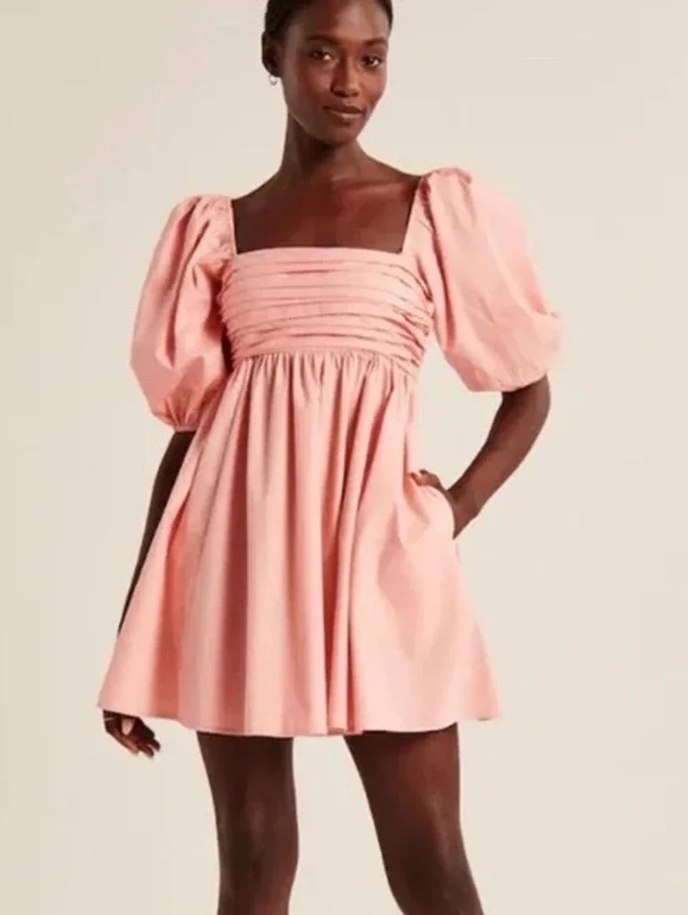 Abercrombie & Fitch Emerson Poplin Puff Sleeve Babydoll Dress